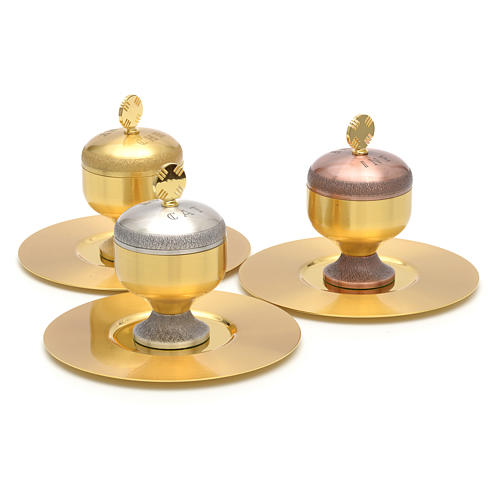 Holy oils: stocks in gold plated brass with a saucer 3