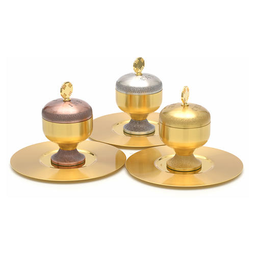 Holy oils: stocks in gold plated brass with a saucer 4