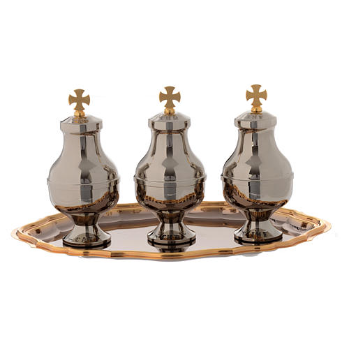 Holy oils vessels and plate in gold-plated brass 2
