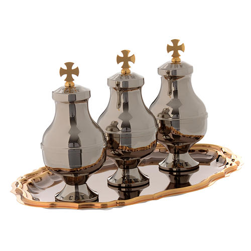 Holy oils vessels and plate in gold-plated brass 4
