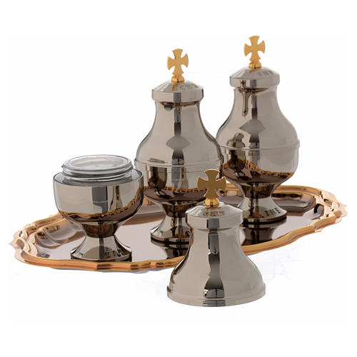 Holy oils vessels and plate in gold-plated brass 6