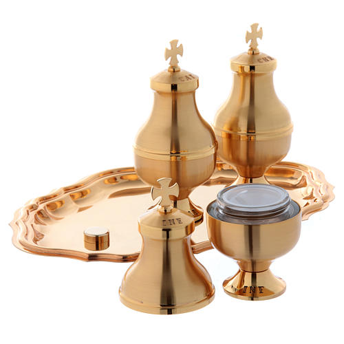 Holy oils vessels and plate in gold-plated brass 5