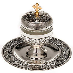 Huiles saintes et sets baptême: Ampoule saintes huiles argentée ciselée