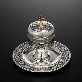 Huiles saintes et sets baptême: Ampoule saintes huiles argentée ciselée