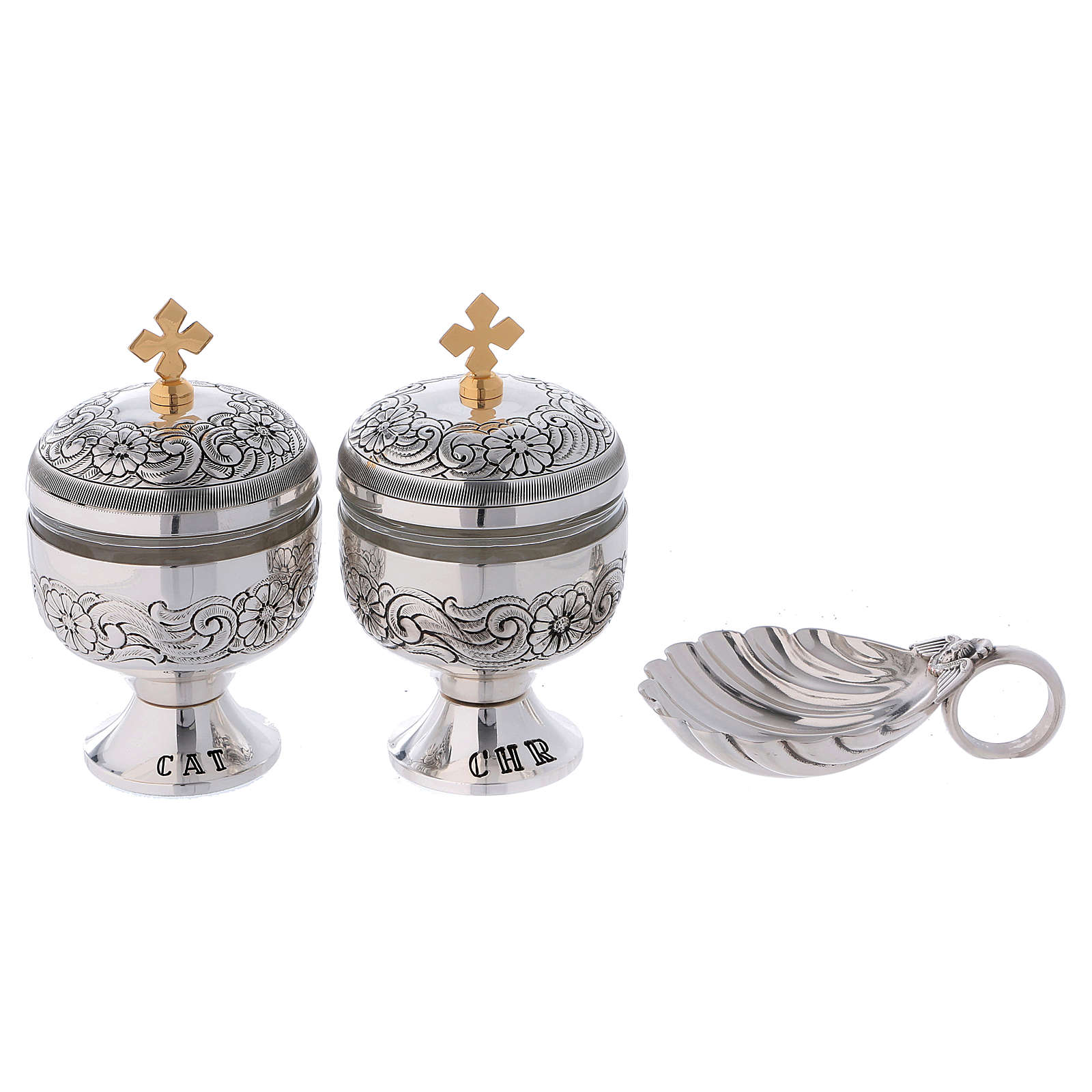 Holy oils baptism set with two vases and a shell online sales on