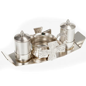 Huiles saintes et sets baptême: Ensemble de baptême laiton argenté croix