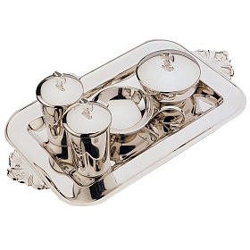 Huiles saintes et sets baptême: Ensemble baptême Molina laiton nickelé ampoules cristal