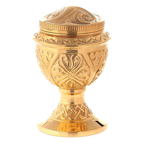 Molina confirmation oil pot in golden brass with baroque decoration 1