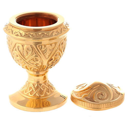 Molina confirmation oil pot in golden brass with baroque decoration 3