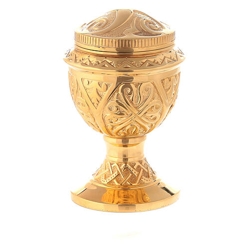 Molina confirmation oil pot in golden brass with baroque decoration 4