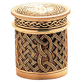 Ampoule huile Saint Chrême laiton doré décor filigrane celtique Molina