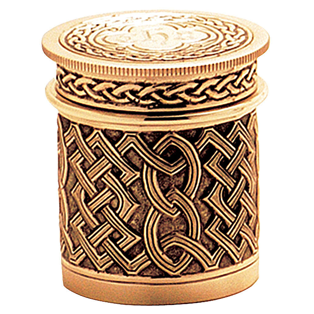 Molina Confirmation Oil Pot In Golden Brass With Decoration In