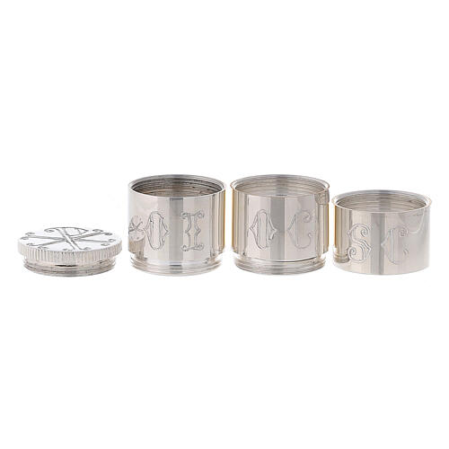Triple oil stock in silver-plated brass with Chi-Rho symbol, Molina 4