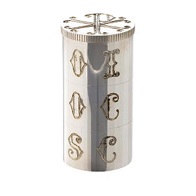 Huiles saintes et sets baptême: Ampoule huile triple en laiton argenté symbole Chi-Rho Molina