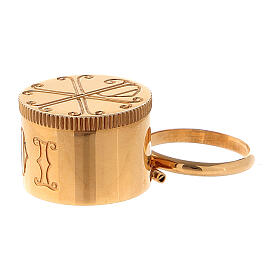 Molina confirmation oil holder with ring in golden brass with PAX symbols
