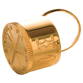 Huiles saintes et sets baptême: Ampoule huile St Chrême avec bague en laiton doré symbole Chi-Rho Molina