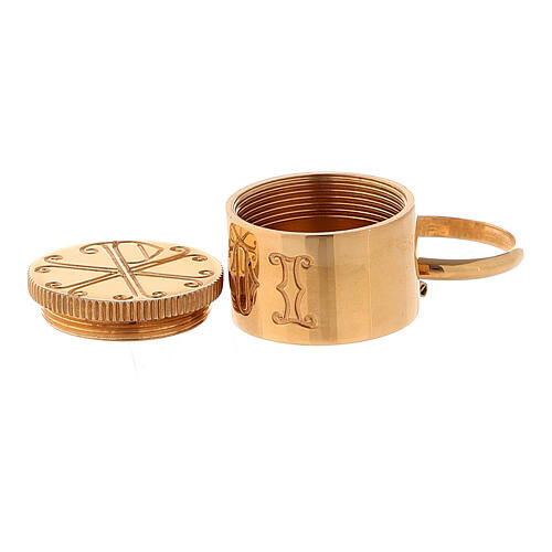 Molina confirmation oil holder with ring in golden brass with PAX symbols 4