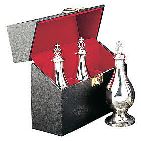 Oli santi e servizi battesimo: Crismario con tre ampolline ottone argentato custodia Molina