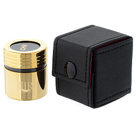 Santos Óleos e Serviços de Batismo: Estojo e vaso em vidro dourado óleo Crisma