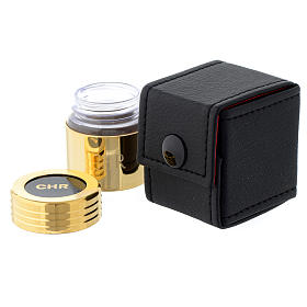 Santos Óleos e Serviços de Batismo: Estojo e vaso em vidro dourado óleo Crisma