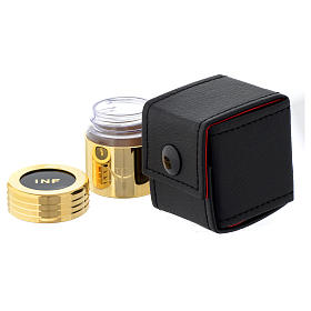 Santos Óleos e Serviços de Batismo: Estojo e vaso em vidro dourado óleo enfermos