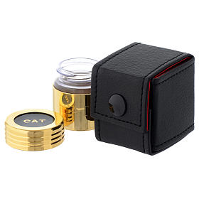 Oli santi e servizi battesimo: Astuccio e vasetto in vetro dorato olio catecumeni