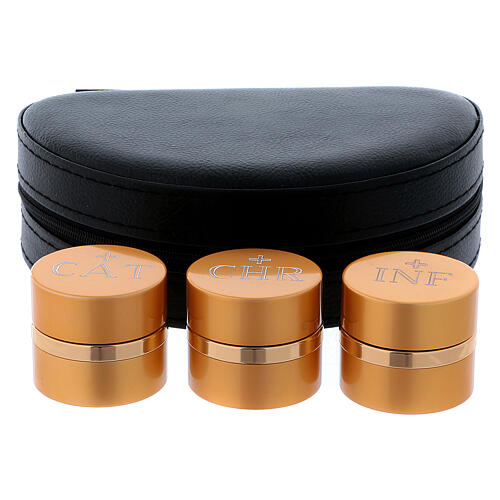 Holy Oils: case with three aluminium containers, gold 1