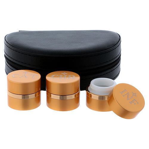 Holy Oils: case with three aluminium containers, gold 2