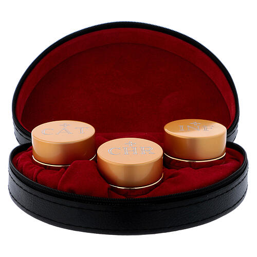 Case with gold plated triple Holy oils stock 1 3/4 in diameter 3