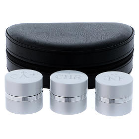 Holy Oils: case with three aluminium containers, silver