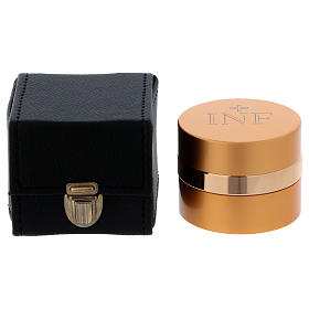Holy Oils: cubic case in faux leather with aluminium container, gold