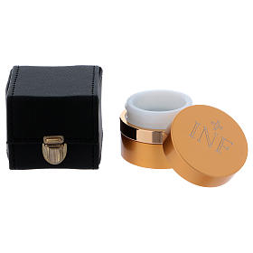 Holy Oils: cubic case in faux leather with aluminium container, gold