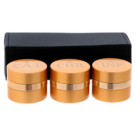 Case with triple Holy oils stock gold plated aluminium 2 in diameter