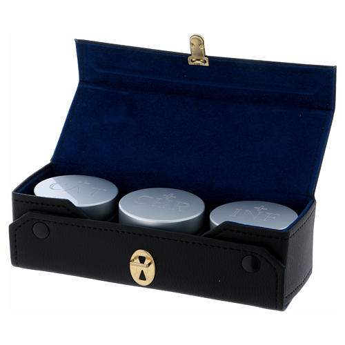 Holy Oils: case in faux leather with three aluminium containers, silver 3