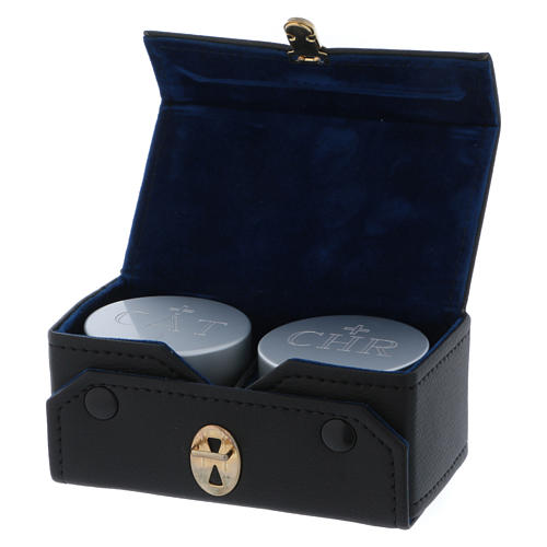 Holy Oils: rectangular case in faux leather with two aluminium containers, silver 3