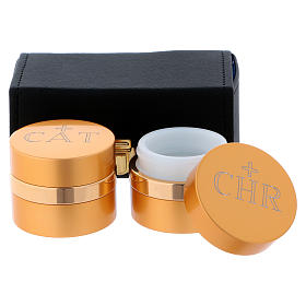 Holy Oils: rectangular case in faux leather with two aluminium containers, gold