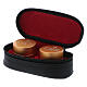 Artificial leather oval case with double Holy oils stock in gold plated aluminium 1 3/4 in diameter s3