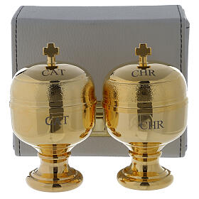 Holy Oils: case in faux leather with two Crismera containers 50 cc