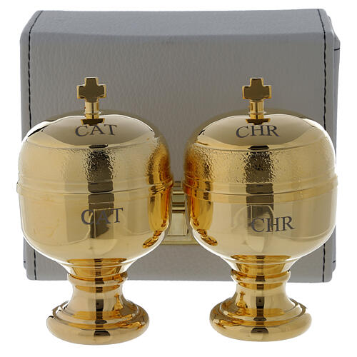 Holy Oils: case in faux leather with two Crismera containers 50 cc 1
