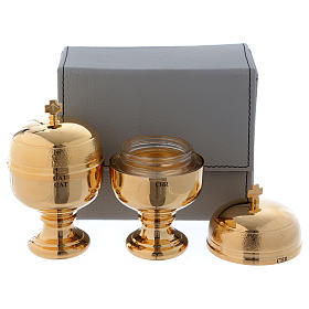 Oli santi e servizi battesimo: Astuccio similpelle con due vasetti Crismera per oli santi 50 cc