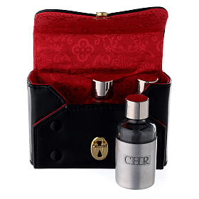 Hard case in black eco-leather with three Holy oil stocks of 30 ml