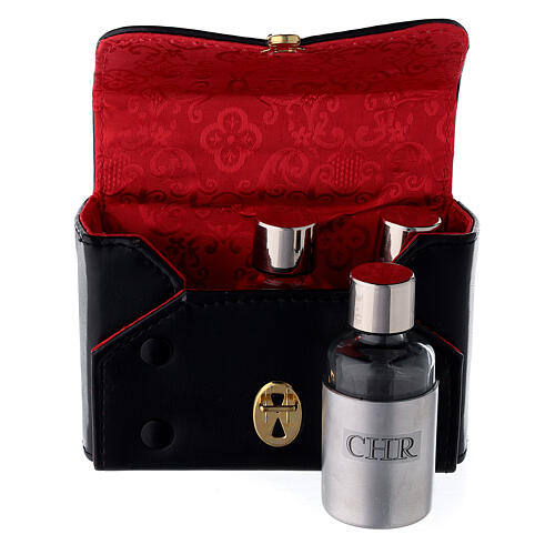 Hard case in black eco-leather with three Holy oil stocks of 30 ml 2