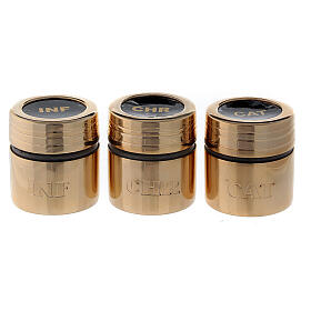 Santos Óleos e Serviços de Batismo: Conjunto vasos para Santos Óleos estojo couro