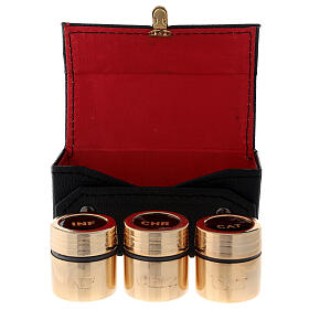 Santos Óleos e Serviços de Batismo: Conjunto vasos para Santos Óleos estojo couro