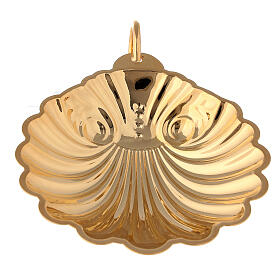 Concha de batismo latão dourado 24 K com alça anilha, 9x11 cm