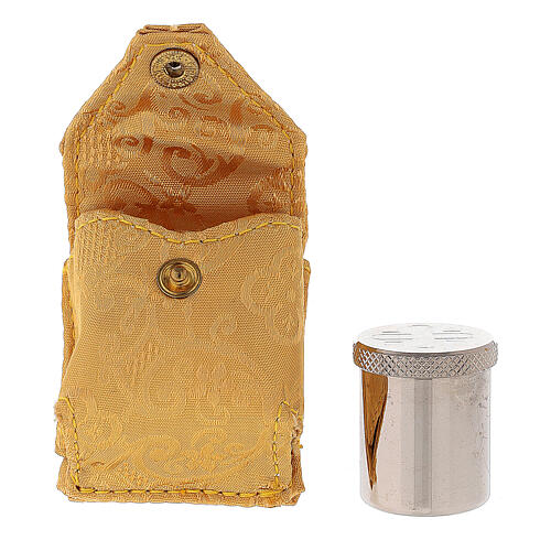 Single jar for holy oils with yellow case 5.5x4.5x3 cm 1
