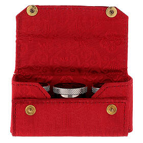 Red jacquard box with triple holy oil jar 9.5x4.5x3.5 cm