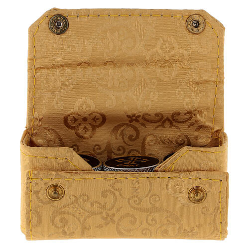 Yellow jacquard box with triple holy oil jar 9.5x4.5x3.5 cm 1