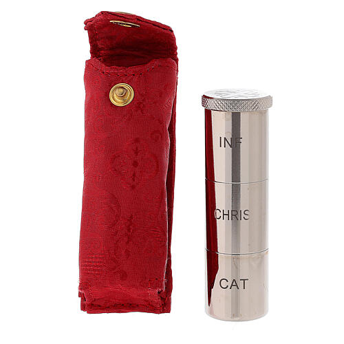 INF-CRIS-CAT holy oil jars with red jacquard case 4x11x4 cm 1