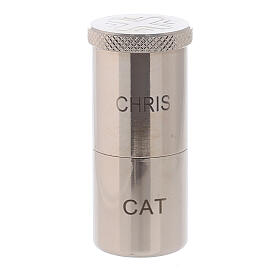 CRIS-CAT double oil stock for holy oils with genuine black leather case 5x10x5 cm